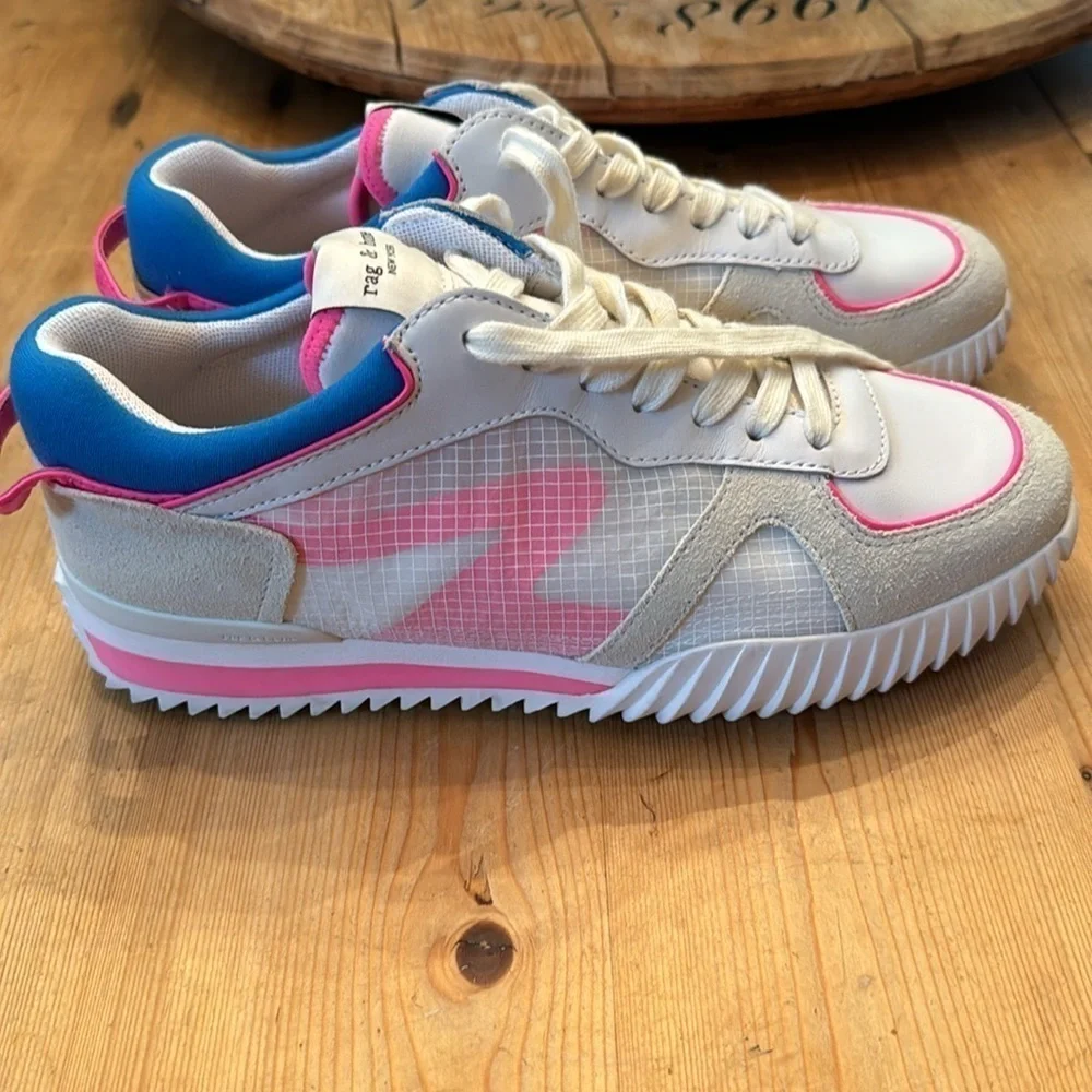 rag & bone New York Women Retro Runner 2.0 Sneakers White Pink Multi sz 8
